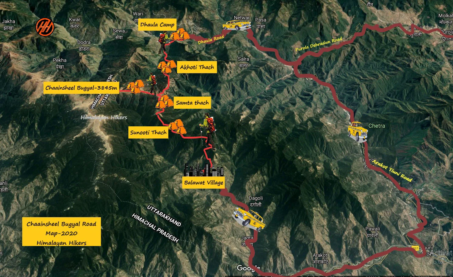 Chaainsheel Bugyal Trek Trek Map